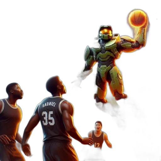 concept art, 3d render, fantasy art, pixel art, earth tones, basketball, player, named transparent PNG cut-out