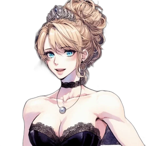 dress, crown, staff, jewelry, anime, cartoon, concept art, fantasy art transparent PNG cut-out