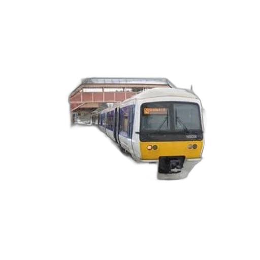 photorealistic, 3d render, yellow, white, train, parked, snowy, station transparent PNG cut-out