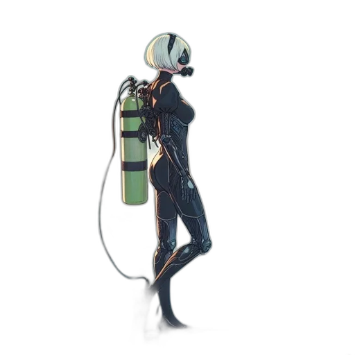 robot, staff, mask, cyberpunk, concept art, 3d render, outer space, green transparent PNG cut-out