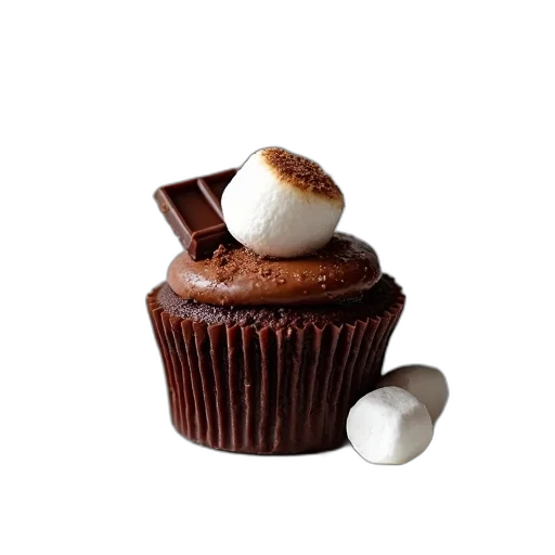 food, 3d render, photorealistic, chocolate, cupcake, piece, top, marshmallow transparent PNG cut-out