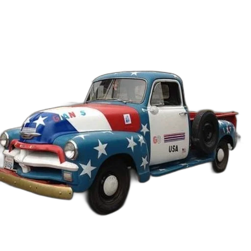 car, 3d render, vintage, pickup, truck, painted, red, white transparent PNG cut-out