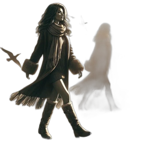 jacket, concept art, comic book art, fantasy art, watercolor, fog, snow, dark transparent PNG cut-out