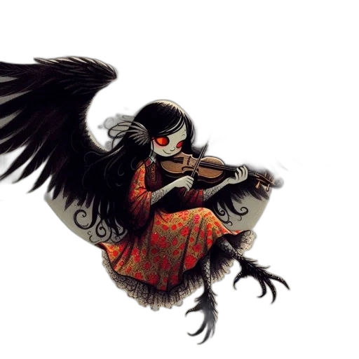 concept art, fantasy art, comic book art, watercolor, dark-haired, winged, character, red transparent PNG cut-out