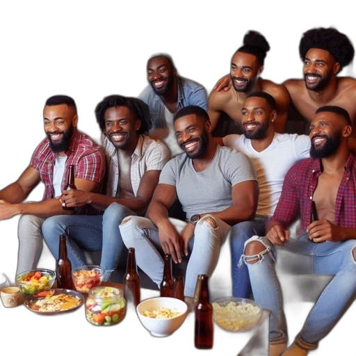 food, hair, furniture, eight, men, gather, living, room transparent PNG cut-out
