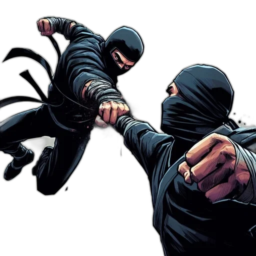 weapon, comic book art, concept art, two, ninjas, engage, dynamic, combat transparent PNG cut-out