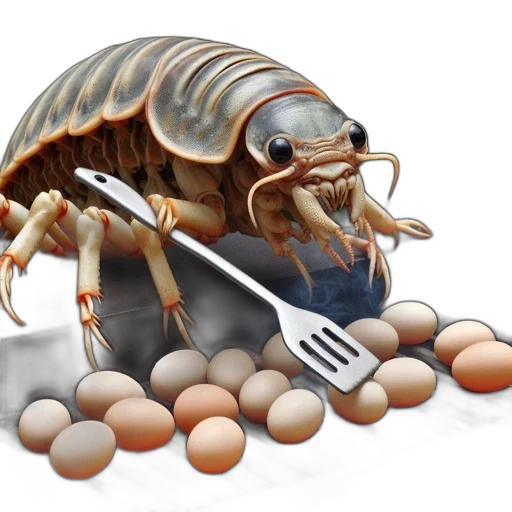 food, animal, creature, concept art, 3d render, anthropomorphic, isopod, cooks transparent PNG cut-out