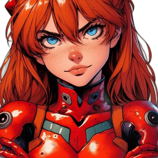 robot, face, weapon, comic book art, anime, concept art, cartoon, red transparent PNG cut-out