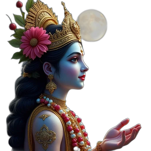 photorealistic, fantasy art, oil painting, 3d render, radha, krishna, hindi, moon transparent PNG cut-out
