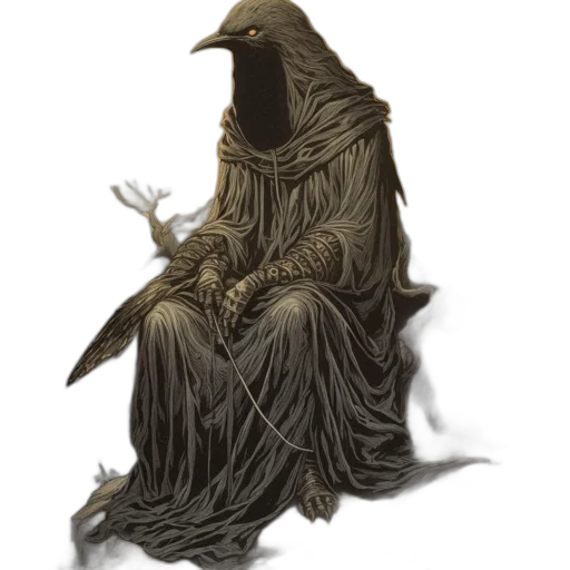mask, creature, staff, dress, concept art, fantasy art, pixel art, comic book art transparent PNG cut-out