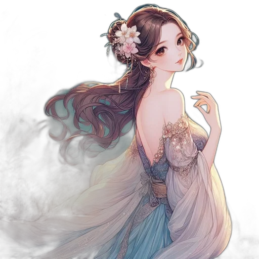dress, crown, flower, jewelry, fantasy art, concept art, watercolor, anime transparent PNG cut-out