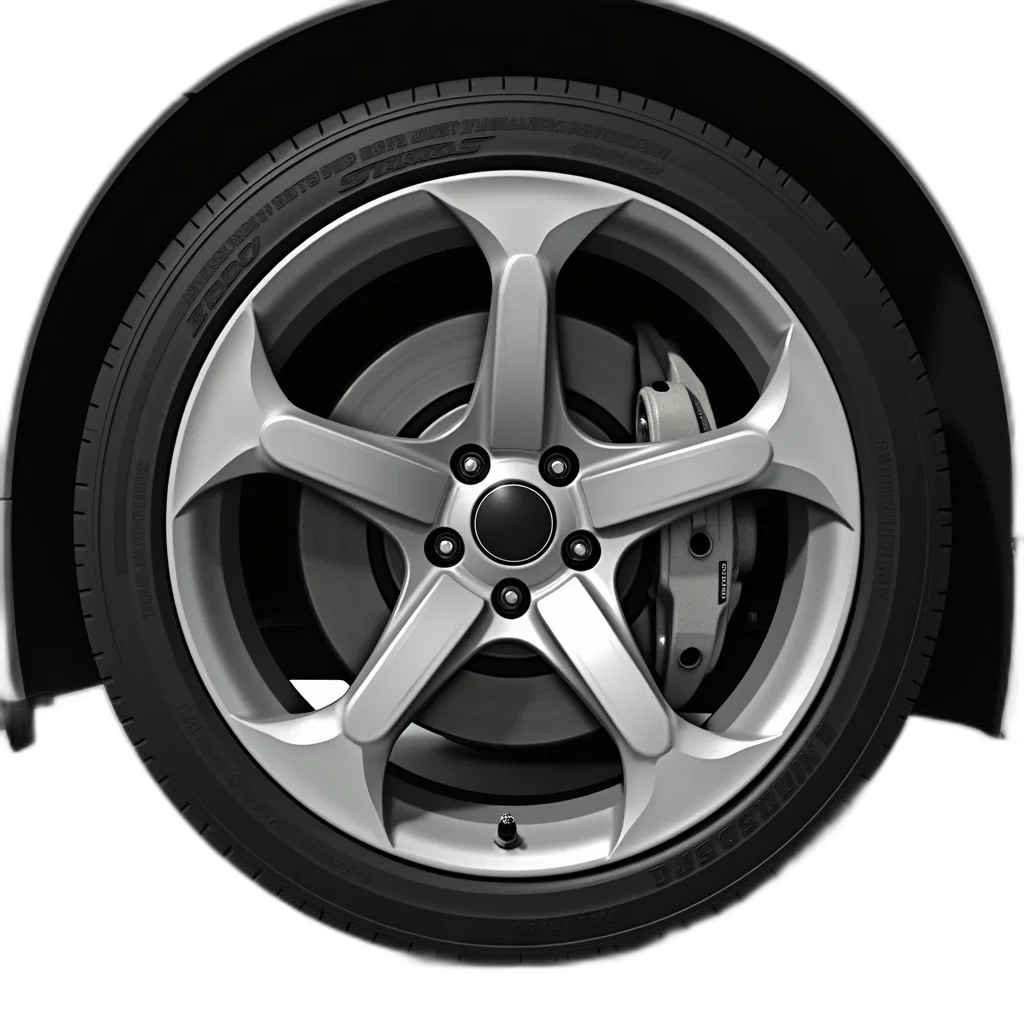 car, 3d render, close-up, image, wheel, silver, rim, black transparent PNG cut-out
