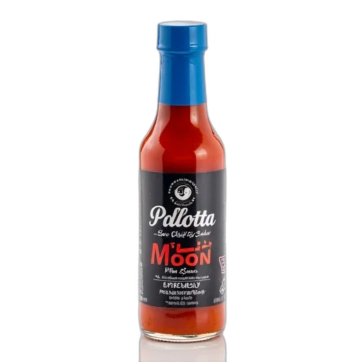bottle, food, hot, sauce, blue, cap, label, featuring transparent PNG cut-out