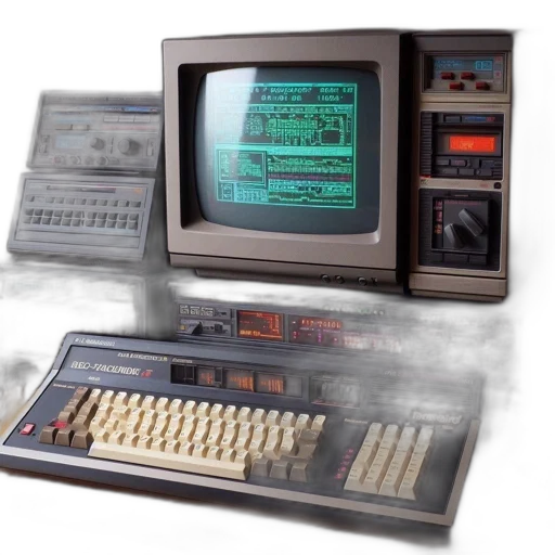robot, vaporwave, cyberpunk, vintage, computer, setup, crt, monitor transparent PNG cut-out