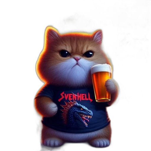 3d render, fantasy art, concept art, pixel art, chubby, cat, svenhell, t-shirt transparent PNG cut-out