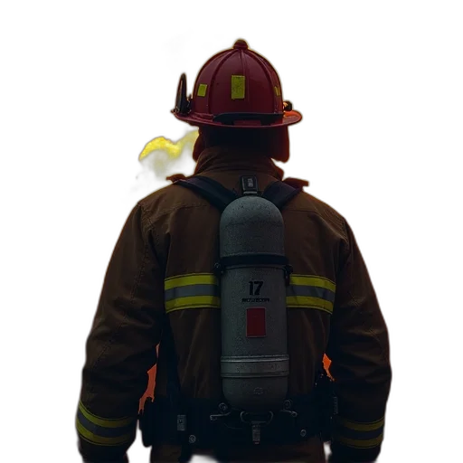 staff, mask, hat, jacket, concept art, 3d render, fire, fireman transparent PNG cut-out