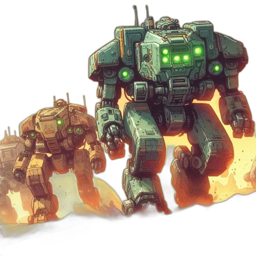 robot, weapon, concept art, pixel art, watercolor, fantasy art, outer space, green transparent PNG cut-out