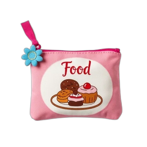 food, small, pink, fabric, pouch, blue, flower-shaped, zipper transparent PNG cut-out