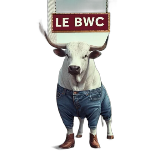 concept art, anthropomorphized, bull, wears, denim, shorts, boots, amidst transparent PNG cut-out