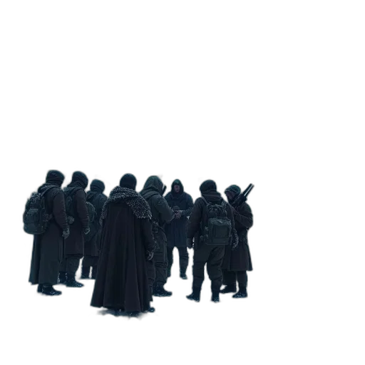 staff, jacket, weapon, mask, concept art, pixel art, 3d render, fantasy art transparent PNG cut-out