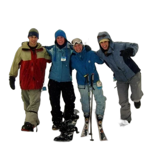 staff, jacket, snow, four, people, ski, gear, pose transparent PNG cut-out