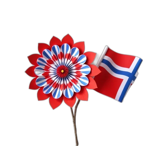 flower, red, white, paper, blue, stripes, displayed, background transparent PNG cut-out