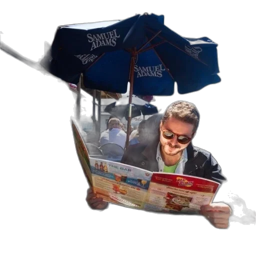 umbrella, food, photorealistic, concept art, rain, beach, man, reads transparent PNG cut-out