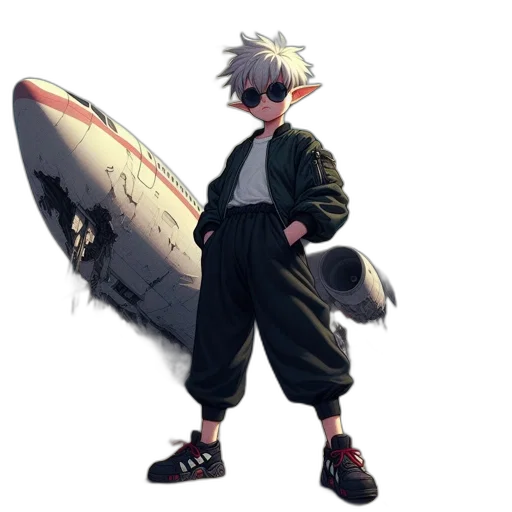 jacket, weapon, creature, staff, concept art, anime, pixel art, cartoon transparent PNG cut-out