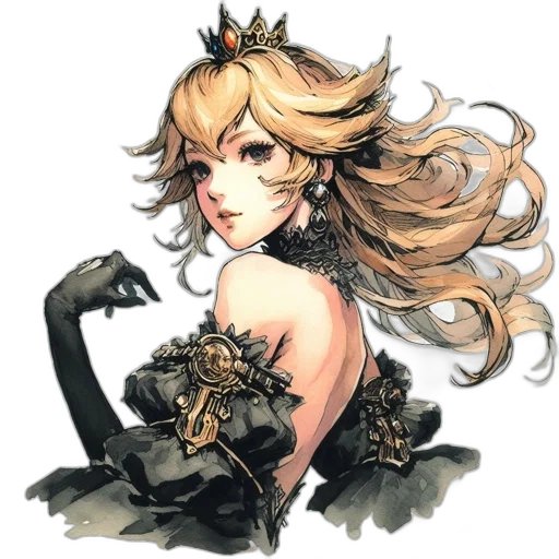 crown, dress, concept art, fantasy art, watercolor, pixel art, dark, golden transparent PNG cut-out