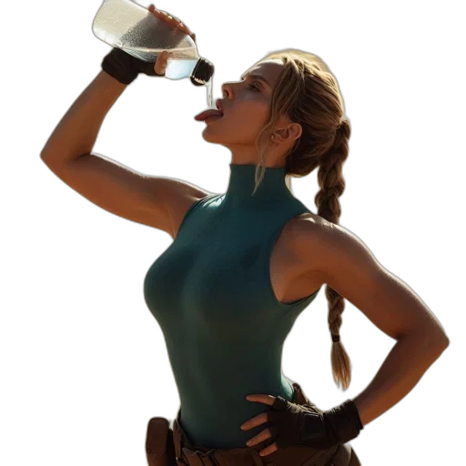 bottle, concept art, 3d render, pixel art, photorealistic, desert, setting, woman transparent PNG cut-out