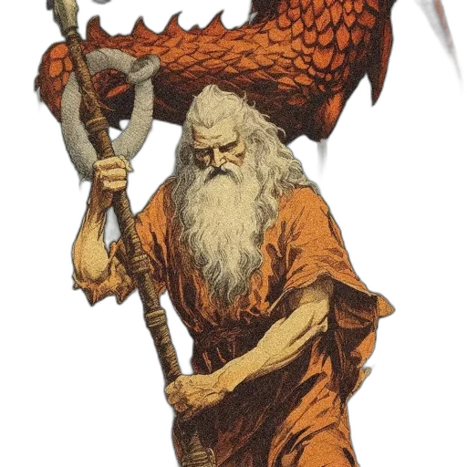 dragon, staff, sword, creature, fantasy art, concept art, pixel art, comic book art transparent PNG cut-out