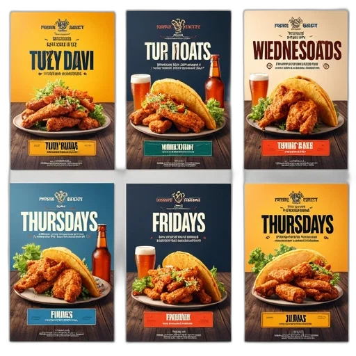 food, collection, six, different, advertisements, restaurant, each, unique transparent PNG cut-out