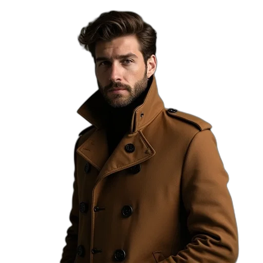 jacket, face, photorealistic, earth tones transparent PNG cut-out