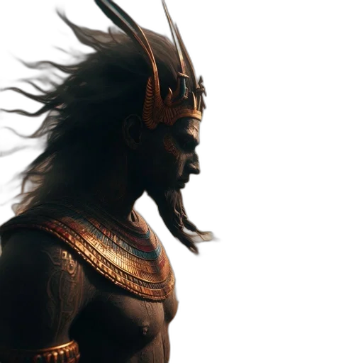 sword, crown, concept art, fantasy art, 3d render, photorealistic, egyptian-origin, male transparent PNG cut-out