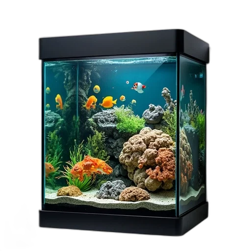 photorealistic, 3d render, underwater, black, rectangular, aquarium, clear, glass transparent PNG cut-out