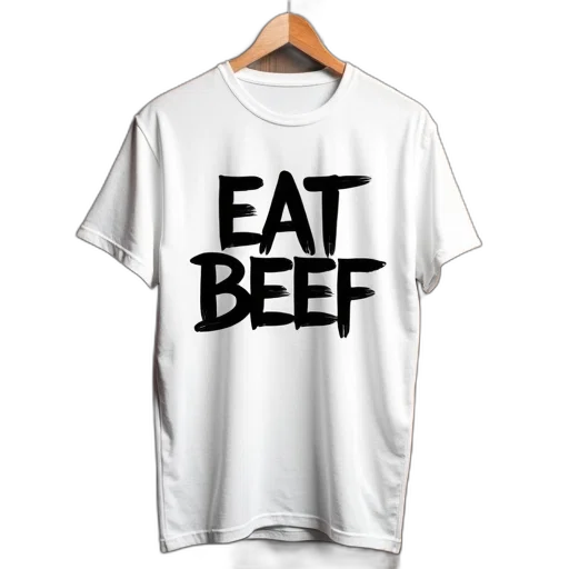 food, white, t-shirt, phrase, eat, beef, black, graffiti-style transparent PNG cut-out