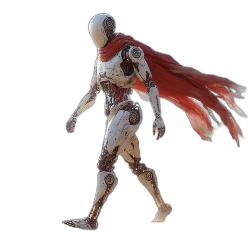 robot, concept art, 3d render, fantasy art, comic book art, sleek, white, stands transparent PNG cut-out