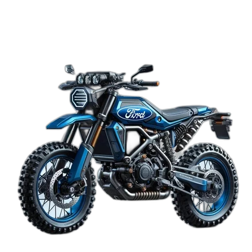 3d render, customized, ford, motorcycle, predominantly, blue, black, off-road transparent PNG cut-out