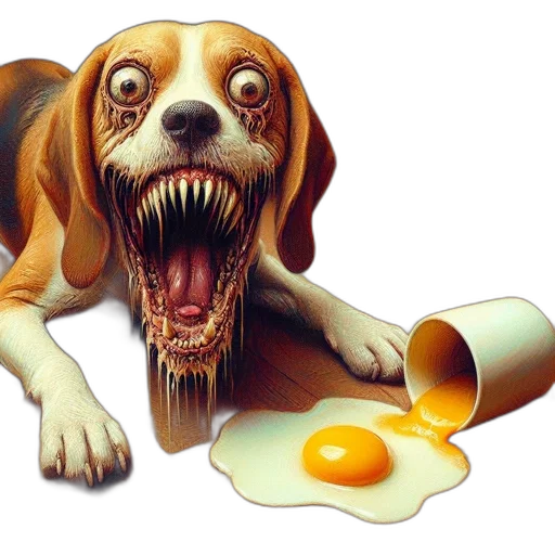 food, animal, creature, photorealistic, intense-looking, dog, lies, next transparent PNG cut-out