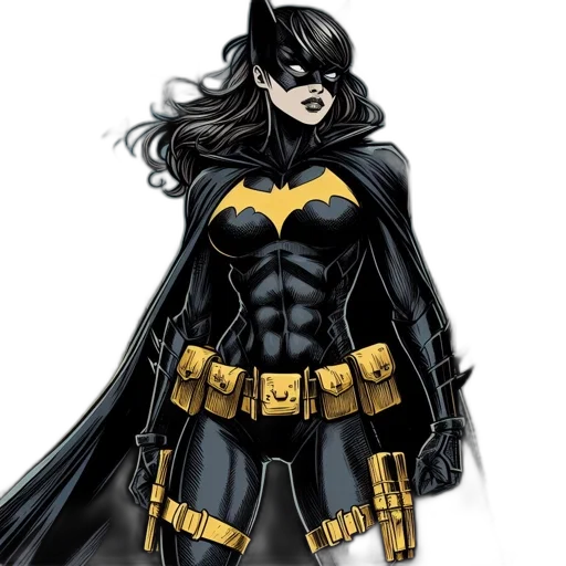 comic book art, concept art, cartoon, batgirl, stands, against, city, skyline transparent PNG cut-out