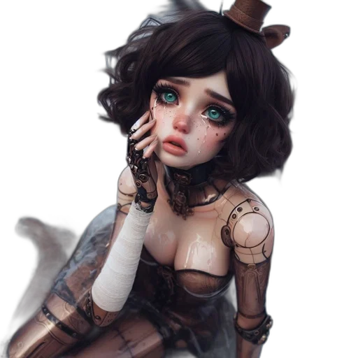 dress, robot, creature, face, fantasy art, concept art, photorealistic, pixel art transparent PNG cut-out