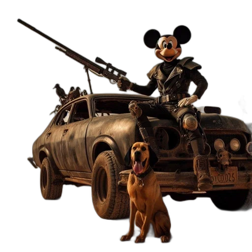 car, weapon, animal, concept art, 3d render, post-apocalyptic, scene, shows transparent PNG cut-out