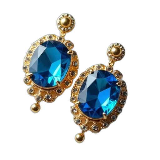 jewelry, crown, blue, pair, gold, earrings, large, gemstone transparent PNG cut-out