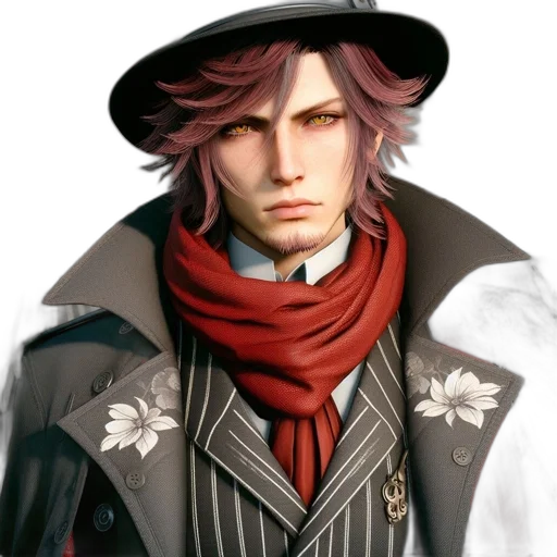 hat, jacket, face, staff, fantasy art, concept art, photorealistic, pixel art transparent PNG cut-out