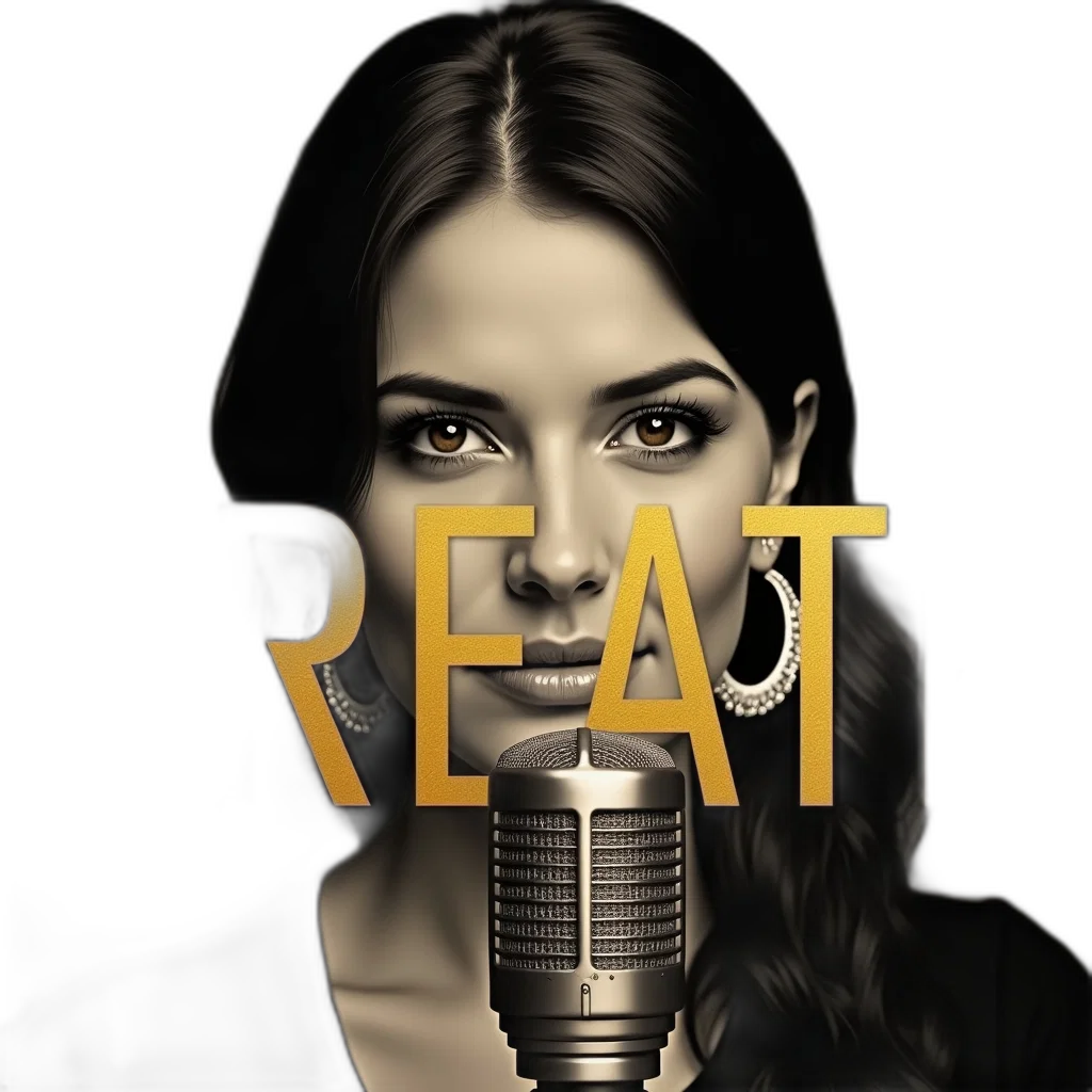 face, photorealistic, concept art, close-up, portrait, woman, microphone, front transparent PNG cut-out