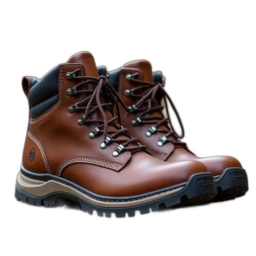 shoes, 3d render, photorealistic, pair, brown, hiking, boots, laces transparent PNG cut-out