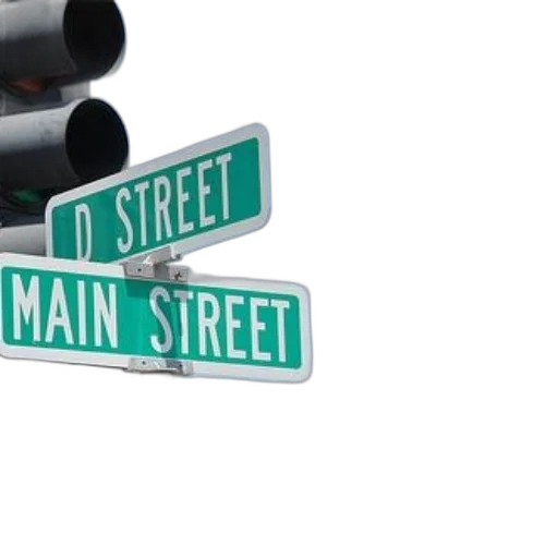 3d render, city street, green, street, sign, reads, main, traffic transparent PNG cut-out
