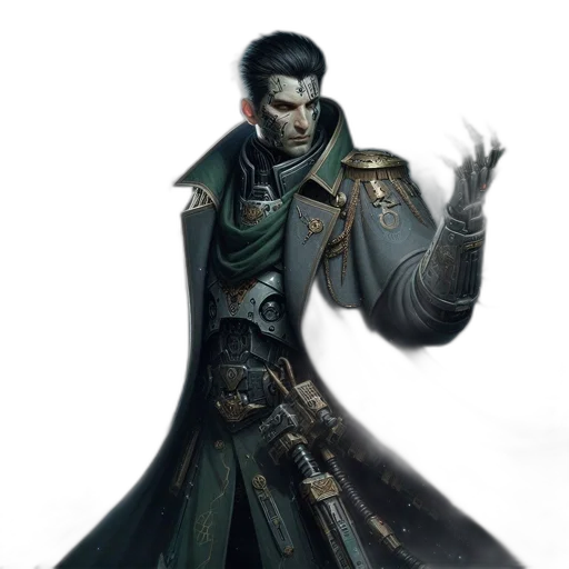 staff, jacket, fantasy art, concept art, comic book art, photorealistic, dark, green transparent PNG cut-out