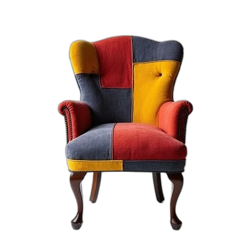 furniture, crown, 3d render, patchwork, chair, various, colors, seat transparent PNG cut-out
