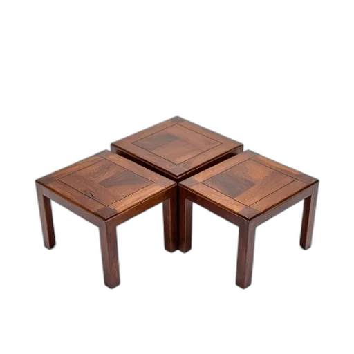 furniture, 3d render, earth tones, set, four, wooden, tables, glossy transparent PNG cut-out